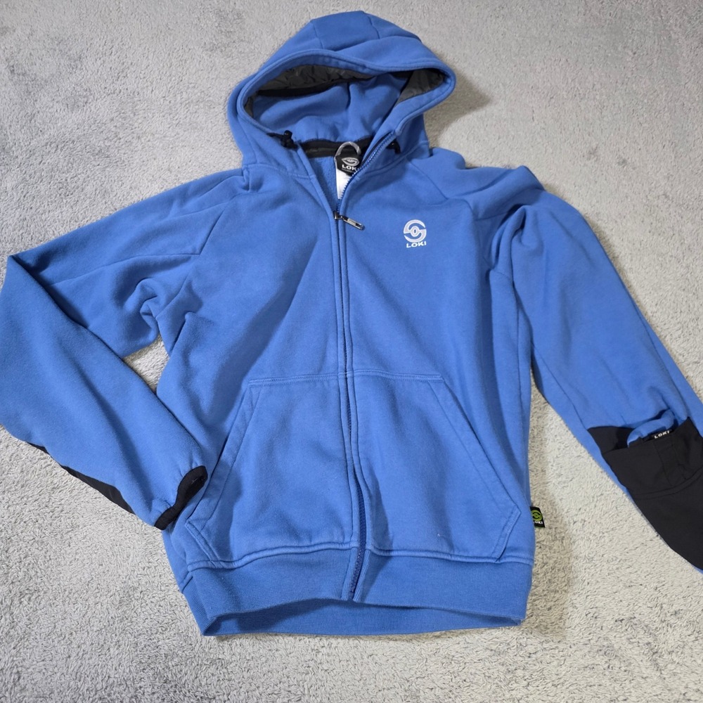 Loki Unisex Small‎ Full Zip Hoodie Blue Technical Face Shield Mittens Gorpcore